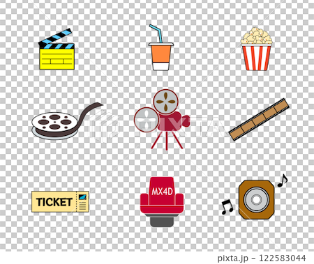 A simple set of cinema-related illustrations 122583044