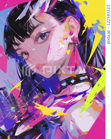 すごく格好良くでファッショナブルな女性　水彩画 122583221