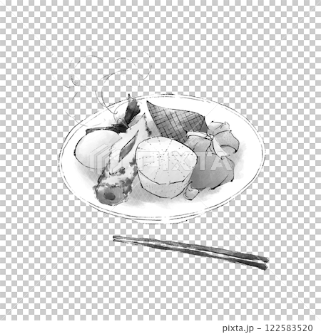 器に盛り付けられたおでんのイラスト 水彩風 器に盛り付けられたおでんのイラスト 水彩風 122583520