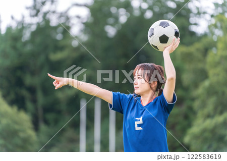 スローインしようとするフットサル・女子サッカー選手 122583619