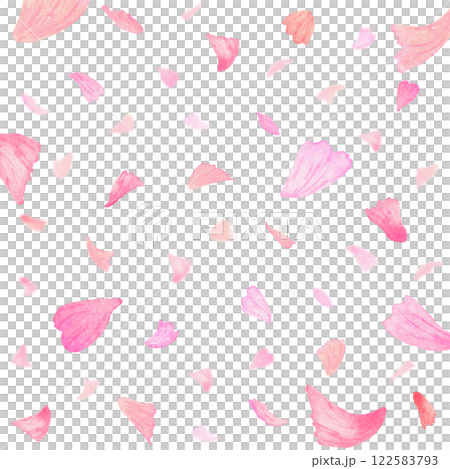 紅色和粉紅色的花瓣在螢幕上飄動。春天般的背景材料。 122583793
