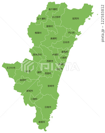 分割できる宮崎県地図　市町村名あり 122583812