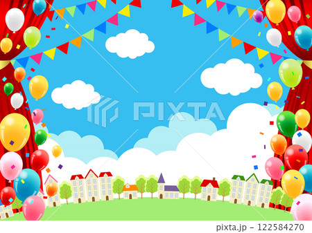初夏の街並み劇場、イラスト、背景、横、かわいい 初夏の街並み劇場、イラスト、背景、横、かわいい 122584270