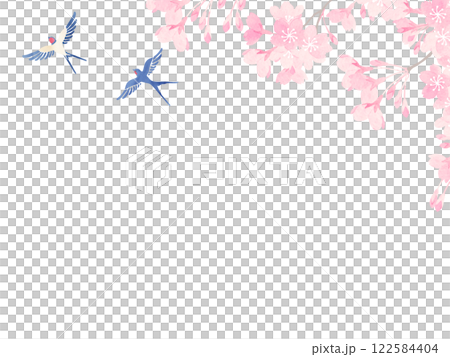 水彩で描いた桜とツバメの背景イラスト 122584404