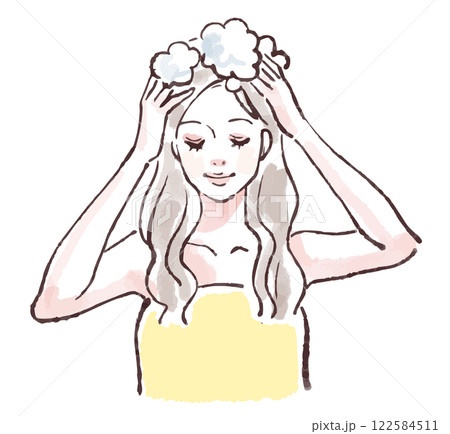 髪を洗う、入浴、シャワーを浴びる、シャンプーをする女性のイラスト素材 髪を洗う、入浴、シャワーを浴びる、シャンプーをする女性のイラスト素材 122584511