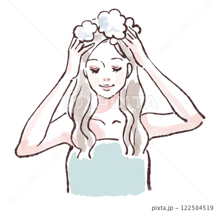 髪を洗う、入浴、シャワーを浴びる、シャンプーをする女性のイラスト素材 髪を洗う、入浴、シャワーを浴びる、シャンプーをする女性のイラスト素材 122584519