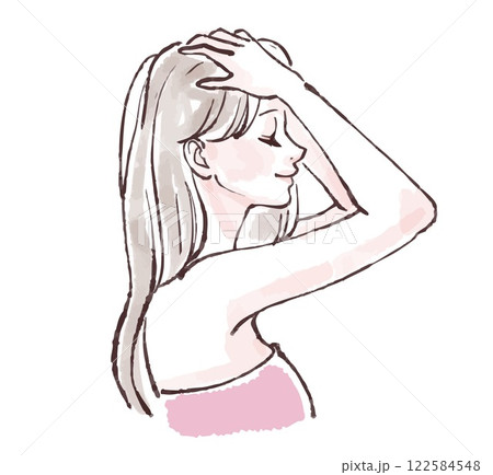 髪を洗う、入浴、シャワーを浴びる、シャンプーをする女性のイラスト素材 髪を洗う、入浴、シャワーを浴びる、シャンプーをする女性のイラスト素材 122584548
