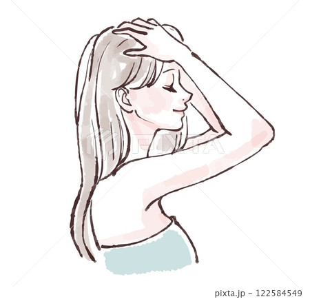 髪を洗う、入浴、シャワーを浴びる、シャンプーをする女性のイラスト素材 122584549