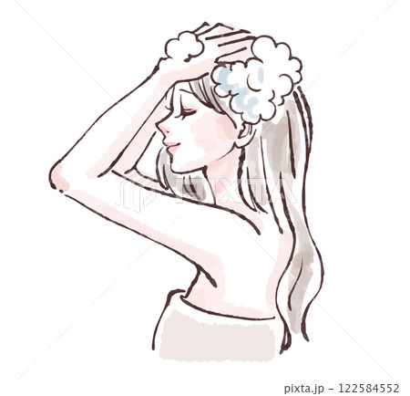 髪を洗う、入浴、シャワーを浴びる、シャンプーをする女性のイラスト素材 髪を洗う、入浴、シャワーを浴びる、シャンプーをする女性のイラスト素材 122584552