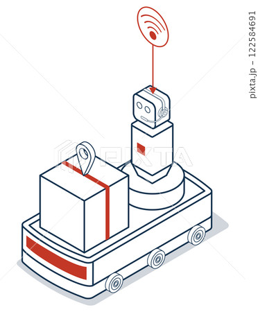 3d Isometric AGV robot, or Automated Guided Vehicle, a driverless robot that moves materials around a facility. vector illustration eps10. 3d Isometric AGV robot, or Automated Guided Vehicle, a driverless robot that moves materials around a facility. vector illustration eps10. 122584691