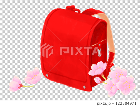 紅色書包和櫻花的插圖 122584971