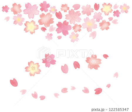 水彩で描いた桜と桜の花びら 122585347