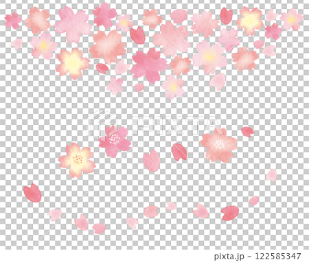 水彩で描いた桜と桜の花びら 122585347
