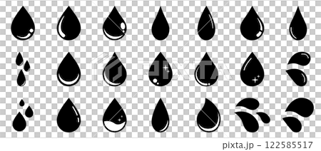 Droplet, water drop, liquid, simple icon, black silhouette, set 122585517