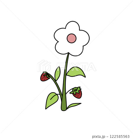 A cartoon drawing of a flower with a strawberry on it A cartoon drawing of a flower with a strawberry on it 122585563