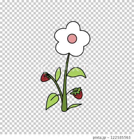 A cartoon drawing of a flower with a strawberry on it A cartoon drawing of a flower with a strawberry on it 122585563