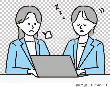 Woman using a computer _ dozing off Woman using a computer _ dozing off 122585861