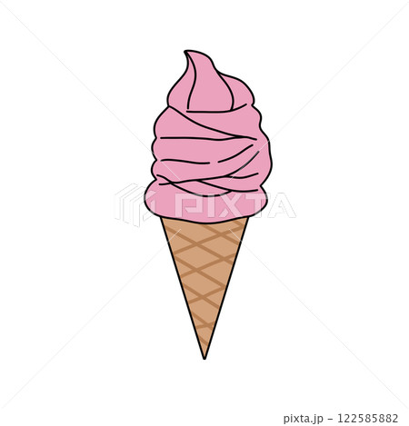 A cartoon drawing of a pink ice cream cone A cartoon drawing of a pink ice cream cone 122585882