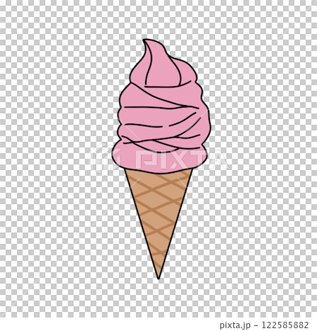 A cartoon drawing of a pink ice cream cone A cartoon drawing of a pink ice cream cone 122585882