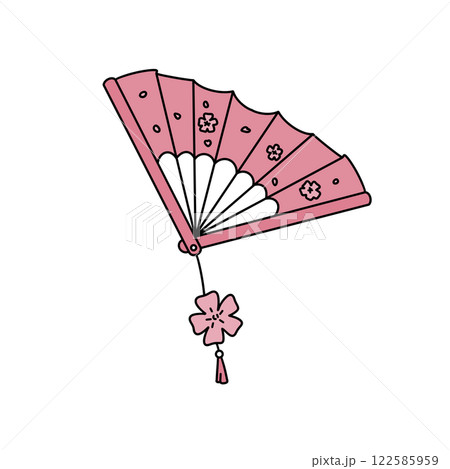 A pink fan with a flower attached to it 122585959