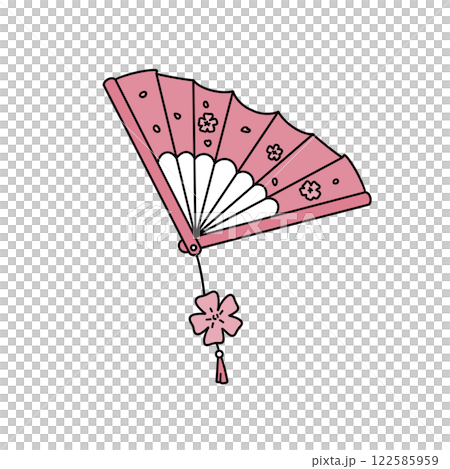 A pink fan with a flower attached to it 122585959