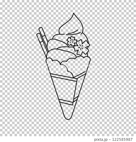 A white ice cream cone with a chocolate topping and a straw 122585987