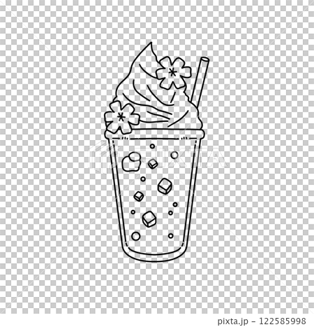 A cup of ice cream with a straw and flower decorations A cup of ice cream with a straw and flower decorations 122585998