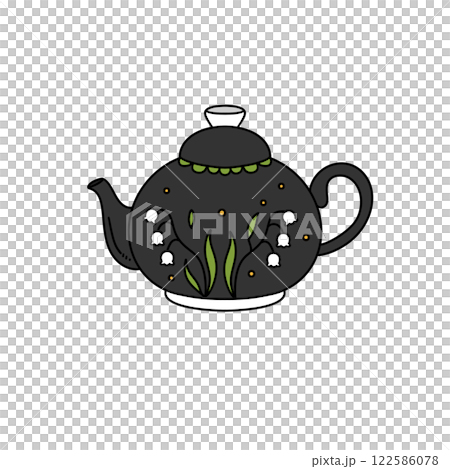 A black tea pot with flowers on it 122586078
