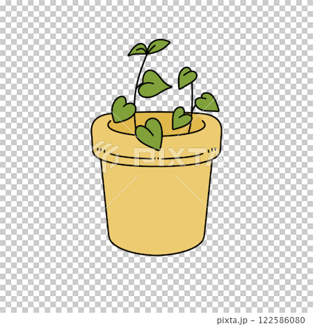 A yellow pot with green leaves and a heart shape 122586080