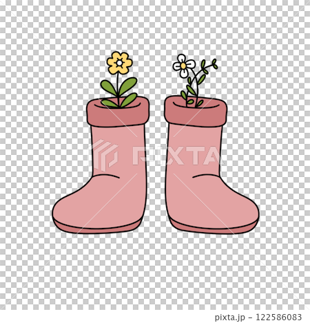 Two pink boots with flowers in them Two pink boots with flowers in them 122586083