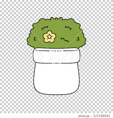 A cartoon drawing of a plant in a pot with a yellow flower on top 122586091