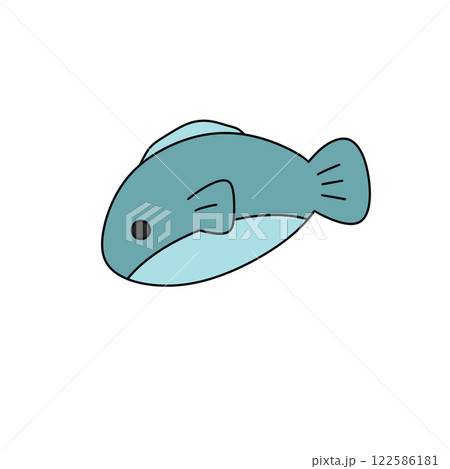 A cartoon fish with a blue body and a yellow head 122586181