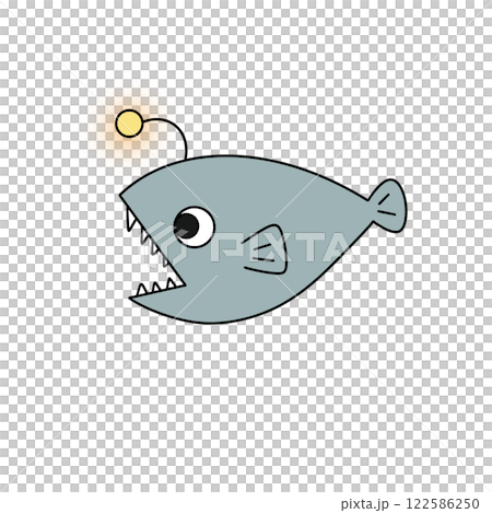 A cartoon fish with a yellow light on its head and a mouth full of teeth A cartoon fish with a yellow light on its head and a mouth full of teeth 122586250