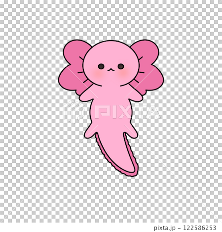 A cute cartoon animal with pink skin and pink flowers on its back 122586253