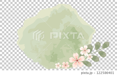 やさいい緑色の水彩テクスチャと桜のフレーム 122586401