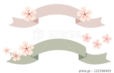 桜をあしらったリボンフレーム（バナー）のセット 122586403