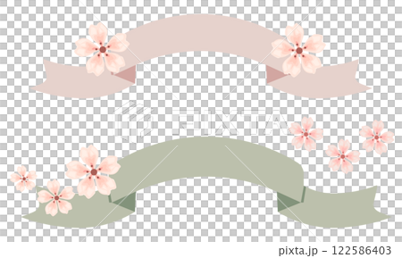 桜をあしらったリボンフレーム（バナー）のセット 122586403