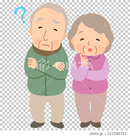 Elderly couple with thinking expressions, worried, senior, elderly, late-stage elderly 122586552