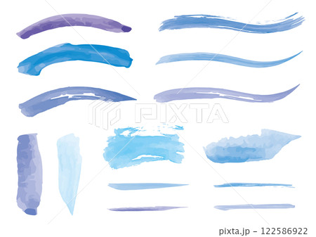 手書き 水彩 筆 青 水色 ライン セット 手書き 水彩 筆 青 水色 ライン セット 122586922