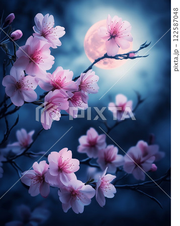 光を浴びて輝く満開の桜 122587048