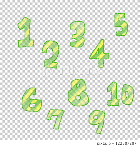 Hand-drawn numbers with striped pattern (green) Hand-drawn numbers with striped pattern (green) 122587287