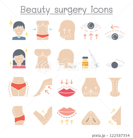 Plastic surgery icon set in flat color style Plastic surgery icon set in flat color style 122587354