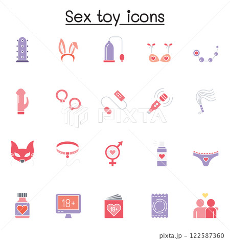 Sex toy icon set in flat color style 122587360