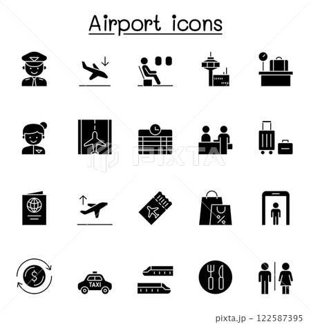 Airport icon set in glyph style Airport icon set in glyph style 122587395