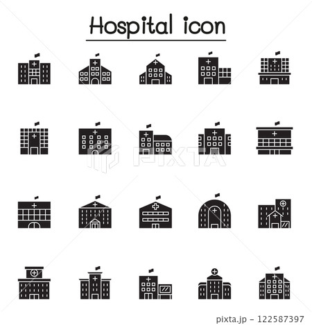 Hospital icon set in glyph style Hospital icon set in glyph style 122587397