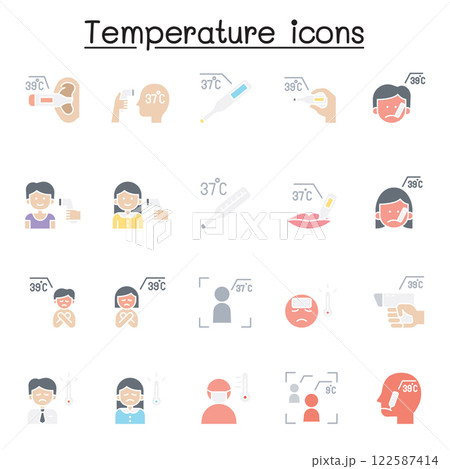 Temperature icon set in flat color style 122587414