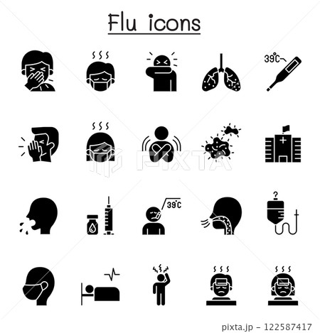 Flu, sick and illness icon set in glyph style Flu, sick and illness icon set in glyph style 122587417