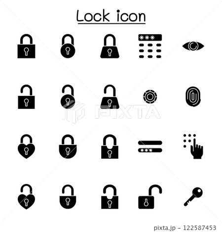lock icon set in glyph style 122587453