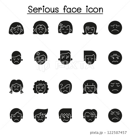 Serious face icon set in glyph style 122587457