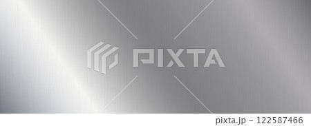 Silver metallic gradient texture. Grey polished metal foil background. Wide shiny titan or aluminum sheet for label, plate, sign, tag. Stainless steel material surface texture. Vector chrome backdrop Silver metallic gradient texture. Grey polished metal foil background. Wide shiny titan or aluminum sheet for label, plate, sign, tag. Stainless steel material surface texture. Vector chrome backdrop 122587466